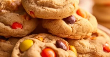 Delicious Reese's Pieces peanut butter cookies with colorful candy pieces