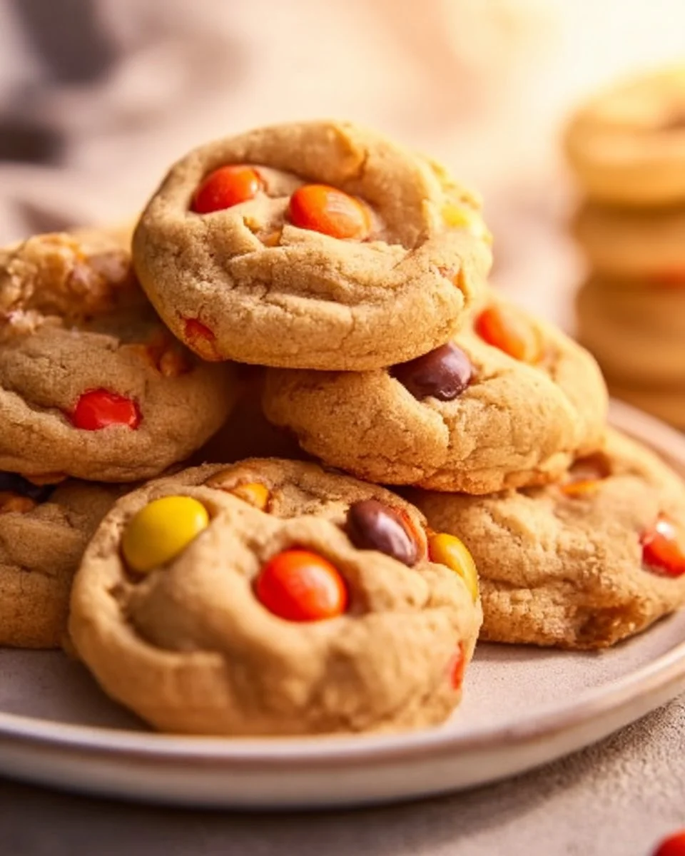 Delicious Reese's Pieces peanut butter cookies with colorful candy pieces
