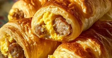 Sausage, egg, and cheese breakfast roll-ups on a plate