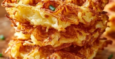 Savory hashbrown chaffles served on a plate with toppings