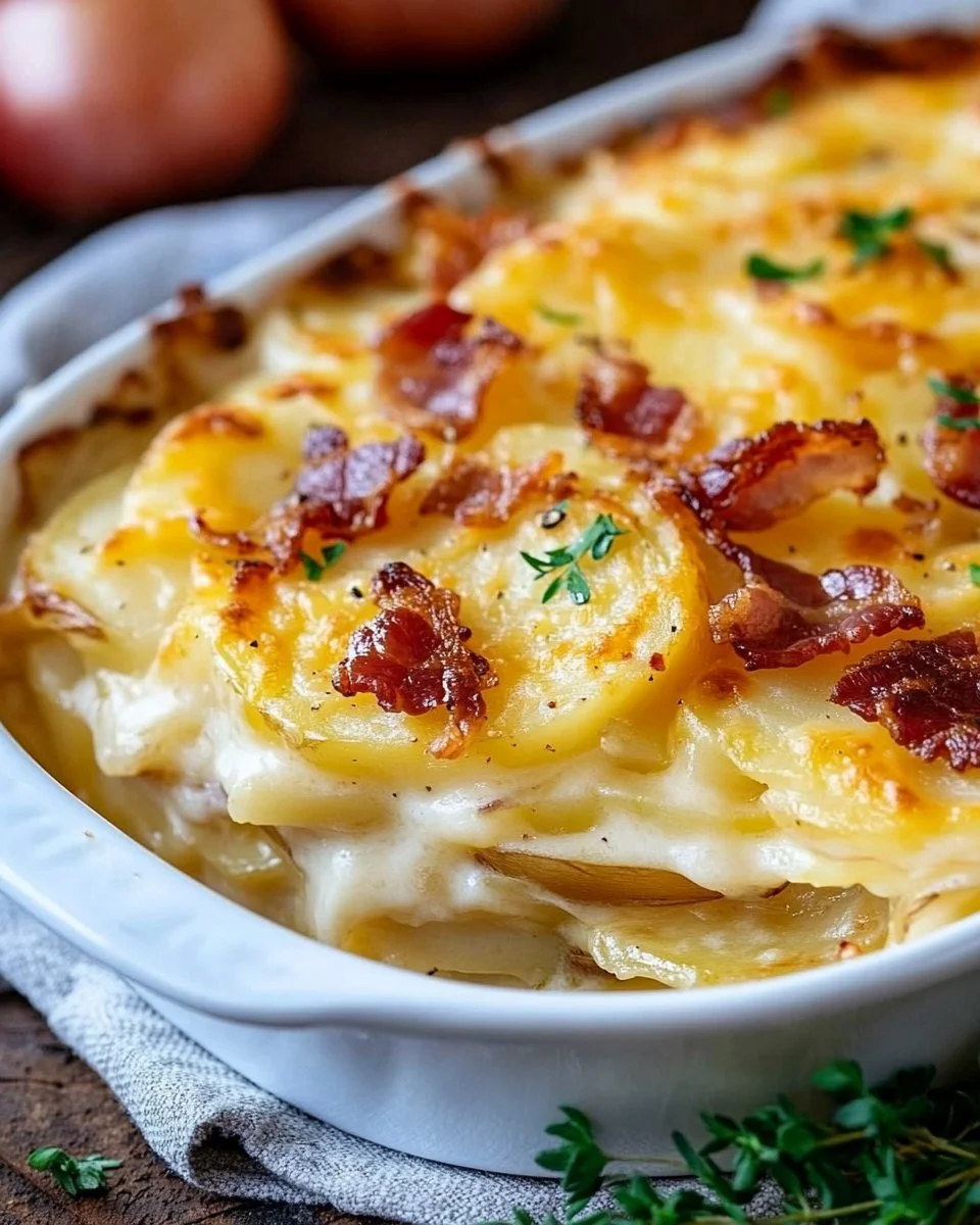 Scalloped Potatoes with Bacon and Caramelized Onions