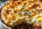Delicious homemade Shepherd's Pie with golden mashed potatoes and savory meat filling.