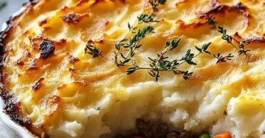 Delicious homemade Shepherd's Pie with golden mashed potatoes and savory meat filling.