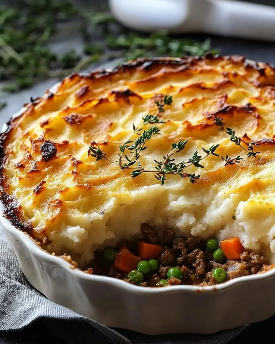 Delicious homemade Shepherd's Pie with golden mashed potatoes and savory meat filling.