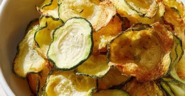 Simple salt and vinegar zucchini chips on a plate