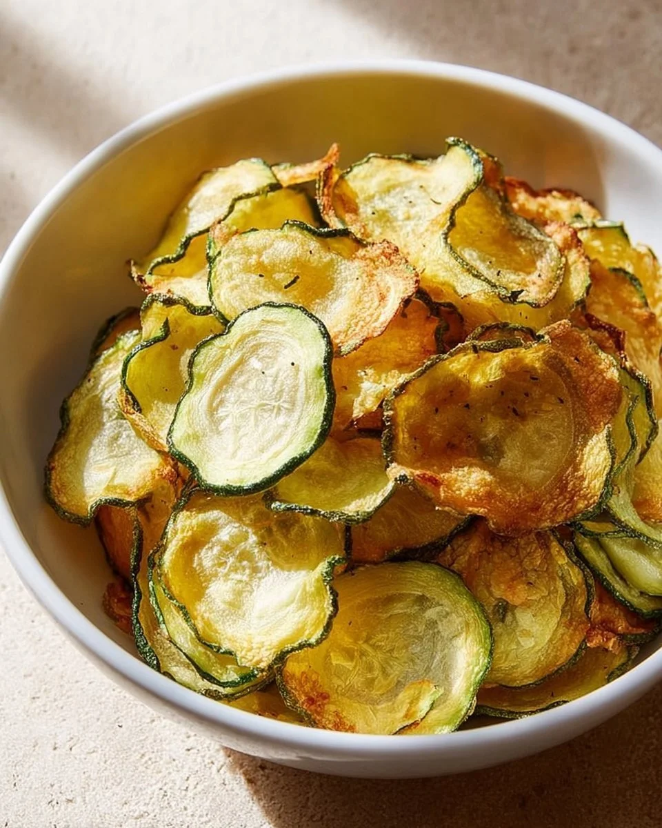 Simple salt and vinegar zucchini chips on a plate