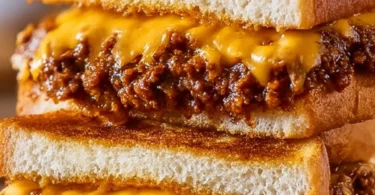 Delicious Sloppy Joe Grilled Cheese sandwich with melted cheese and savory filling.
