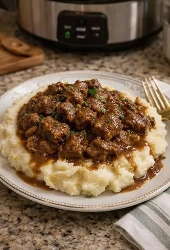 Slow Cooker Beef with Mashed Potatoes