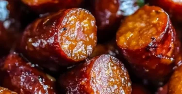 Slow cooker kielbasa bites served in a dish with toothpicks for easy snacking.