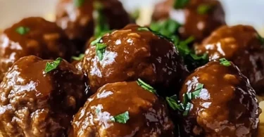 Slow Cooker Salisbury Steak Meatballs served with gravy and mashed potatoes