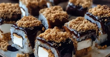 Delicious S'mores Sushi rolls with chocolate and marshmallows
