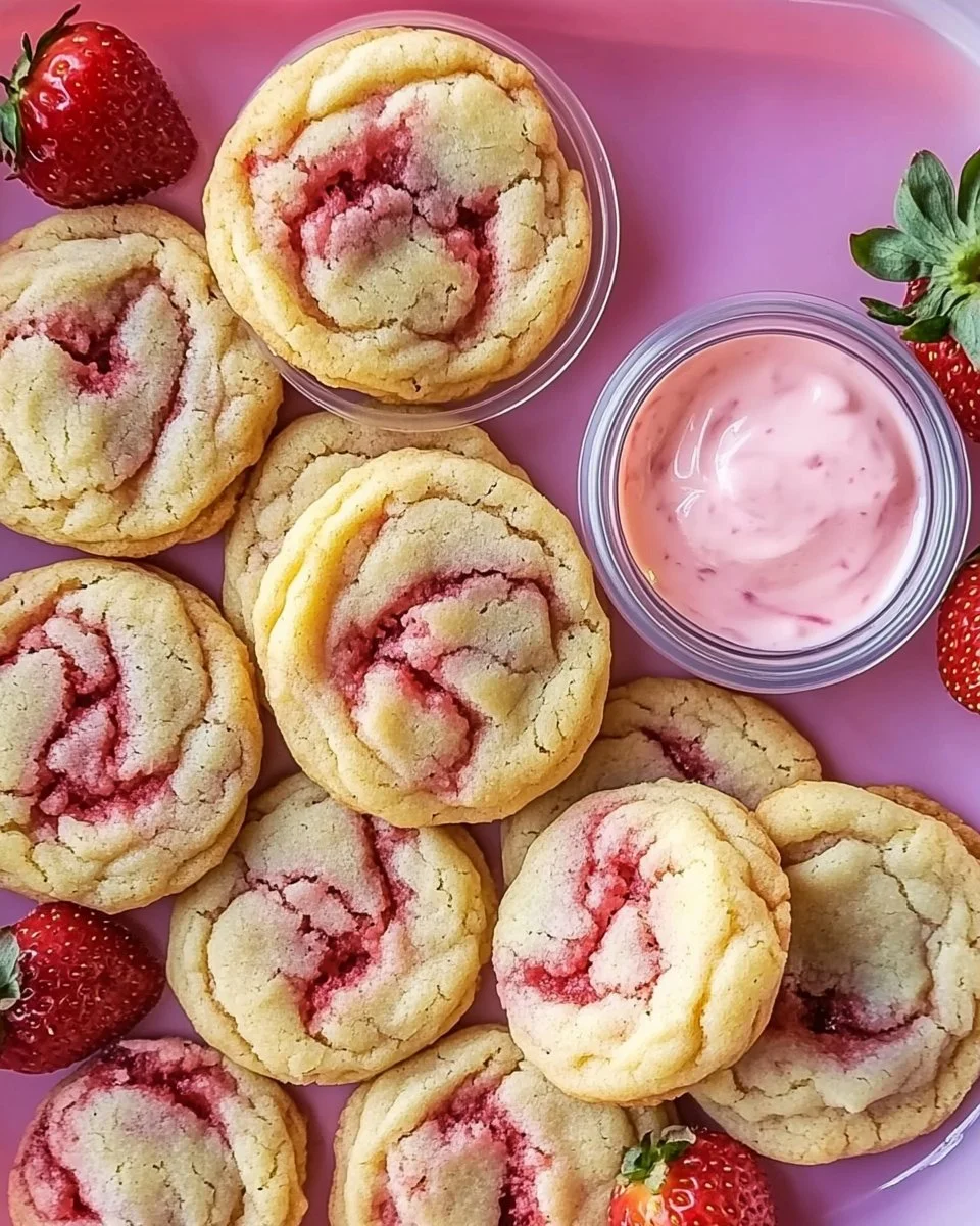 Strawberry Banana Pudding Cookies with Cheesecake Dip