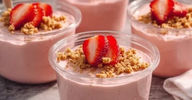Delicious Strawberry Cheesecake Protein Pudding Cups ready to enjoy