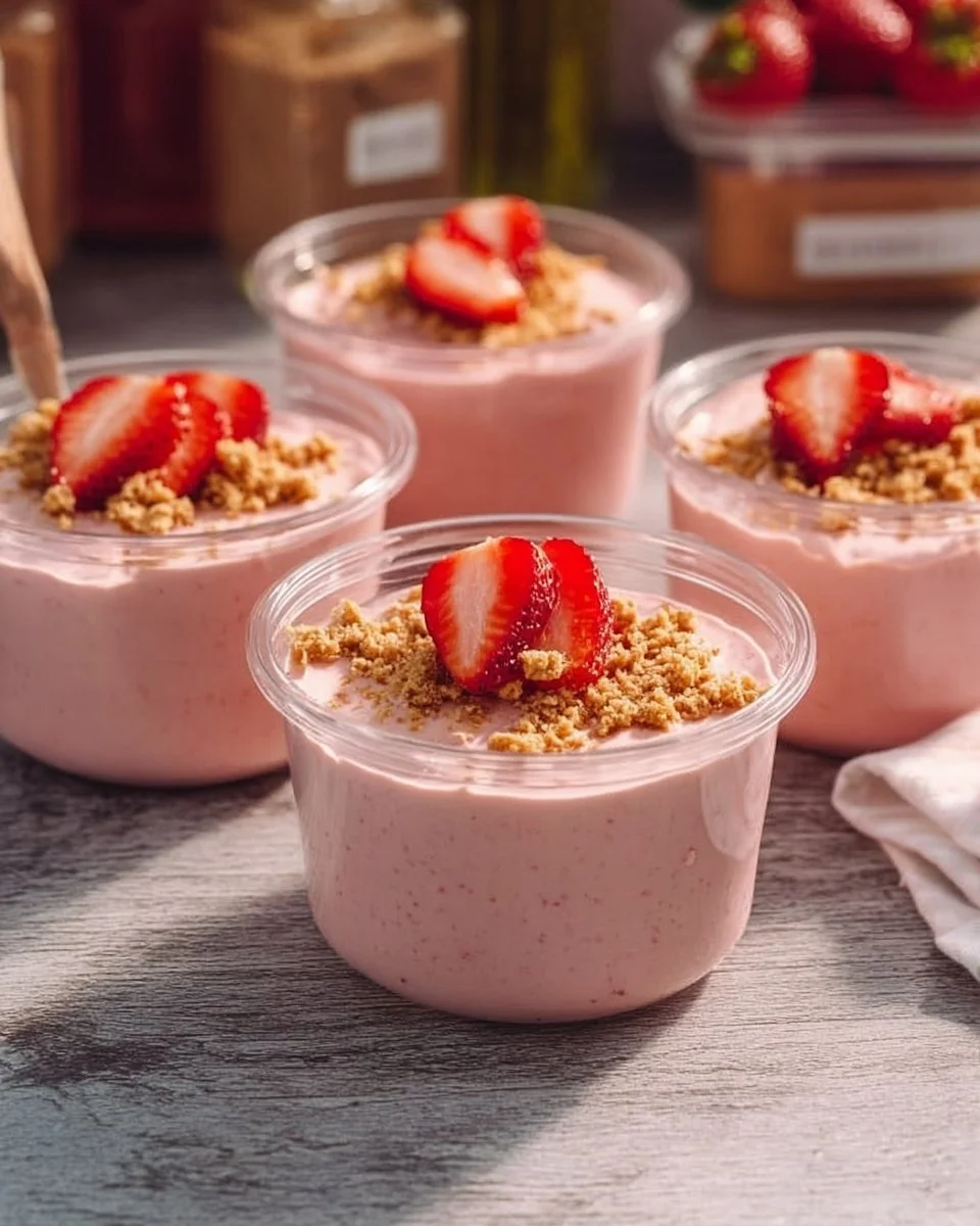 Delicious Strawberry Cheesecake Protein Pudding Cups ready to enjoy