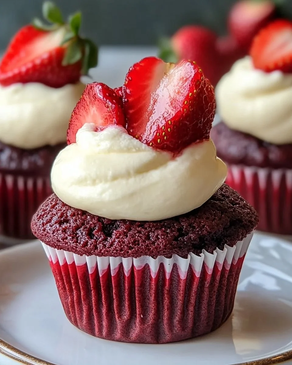 Strawberry Cheesecake Red Velvet Cupcakes