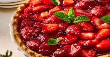 Delicious homemade Strawberry Pie with fresh fruits and flaky crust.