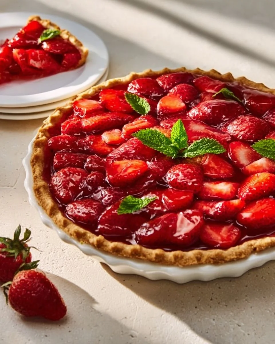 Delicious homemade Strawberry Pie with fresh fruits and flaky crust.