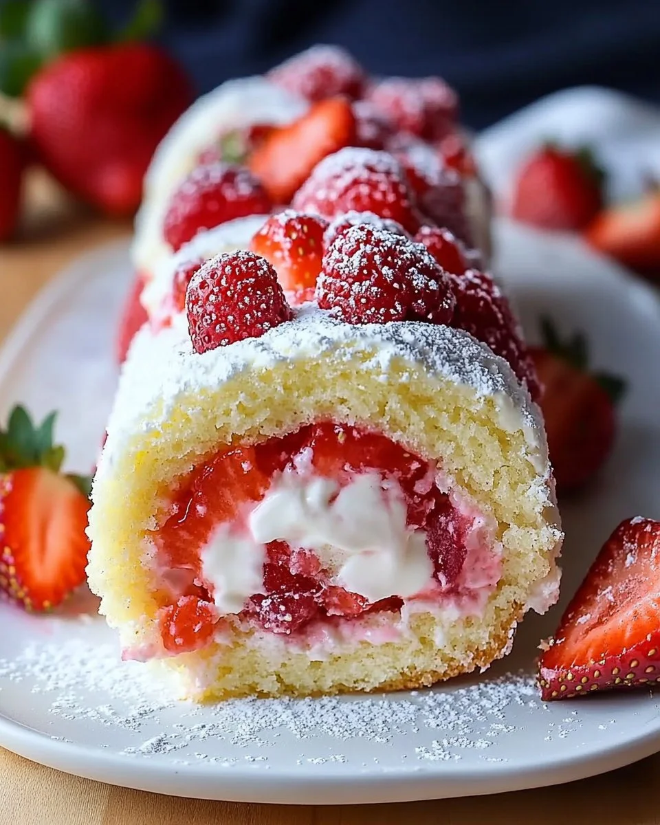 Delicious strawberry shortcake cheesecake rolls served on a plate