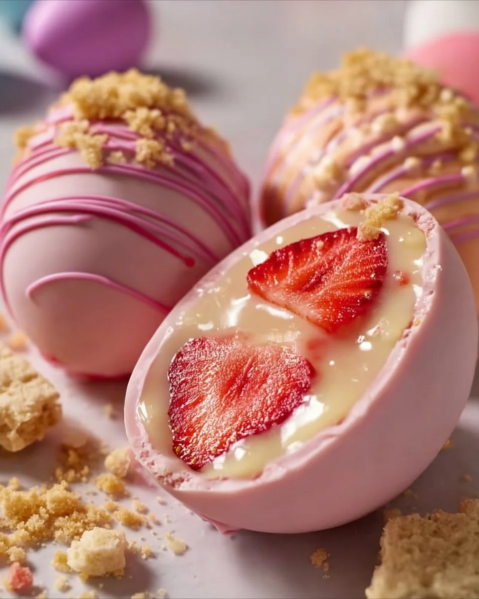 Strawberry Shortcake Easter Egg Bombs - colorful and delicious festive desserts.