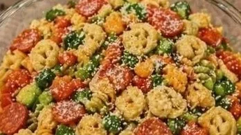 Delicious summer pasta with fresh vegetables and herbs