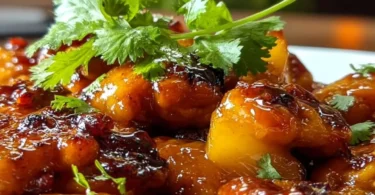Sweet Hawaiian Crockpot Chicken garnished with pineapple and green onions