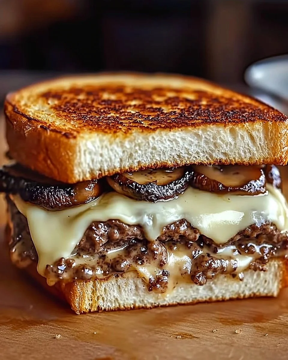 Delicious Swiss Mushroom Melt Delight with melted cheese and mushrooms