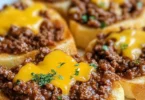Texas Toast Sloppy Joes served with toppings on a wooden table