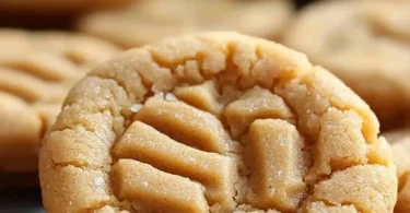 Thick and chewy peanut butter cookies stacked on a plate