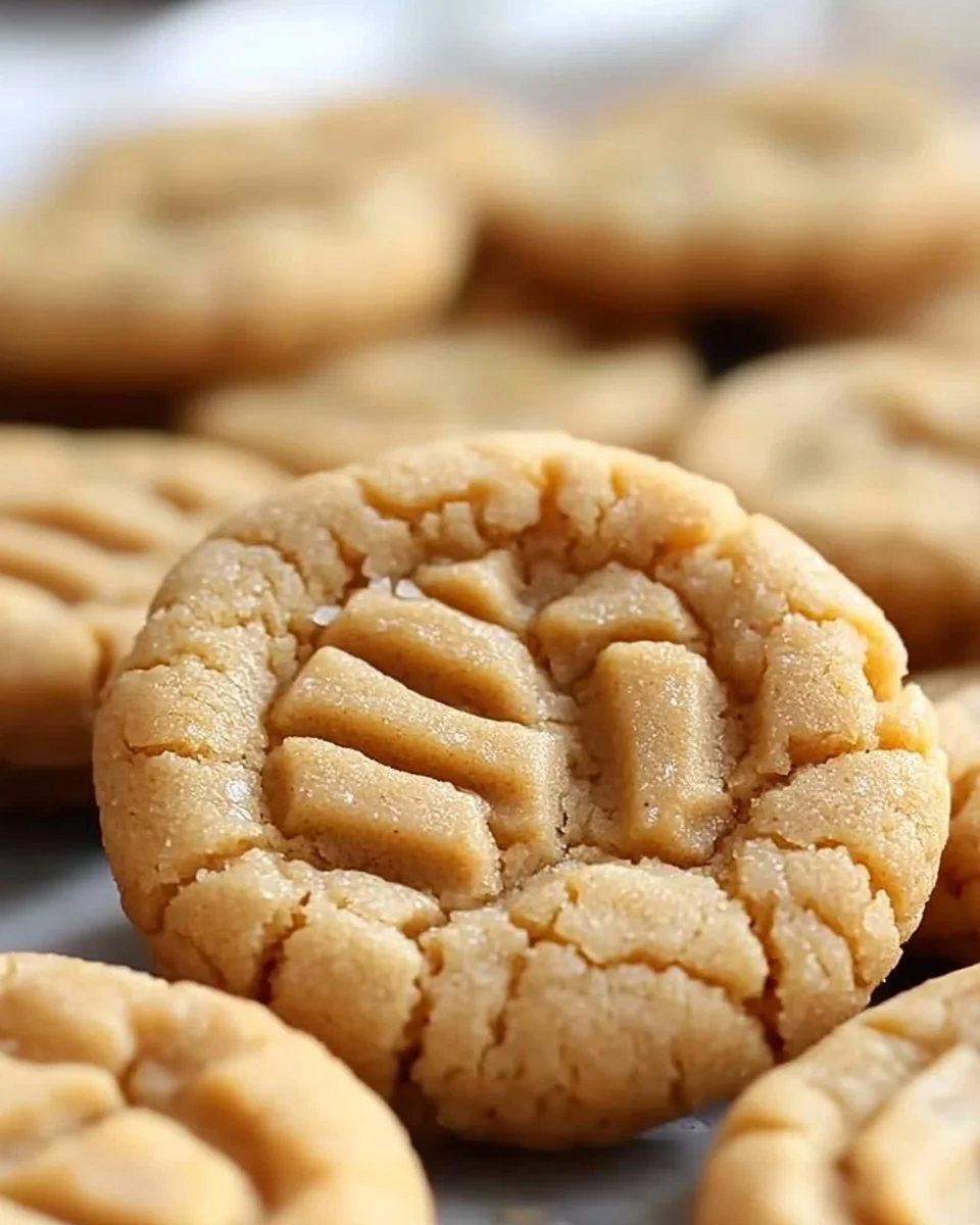 Thick and chewy peanut butter cookies stacked on a plate