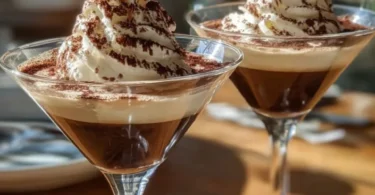 Delicious Tiramisu Espresso Martini served in a stylish glass, garnished with cocoa powder.