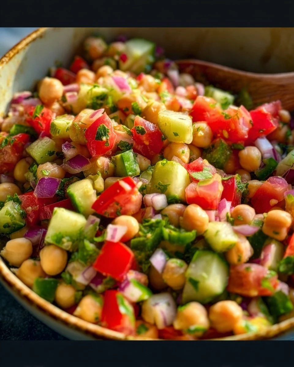 Vegan ceviche made with chickpeas, lime, cilantro, and colorful vegetables