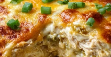 White chicken chili cottage cheese winter bake in a casserole dish