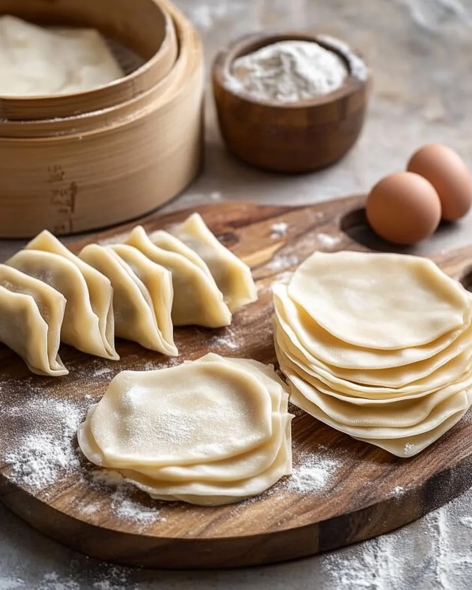 A plate of homemade wonton wraps filled with vegetables and meat