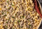 Delicious 30-Minute Ground Beef Stroganoff served on a plate