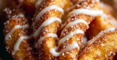 Delicious air fryer apple fries served in a bowl with cinnamon sugar