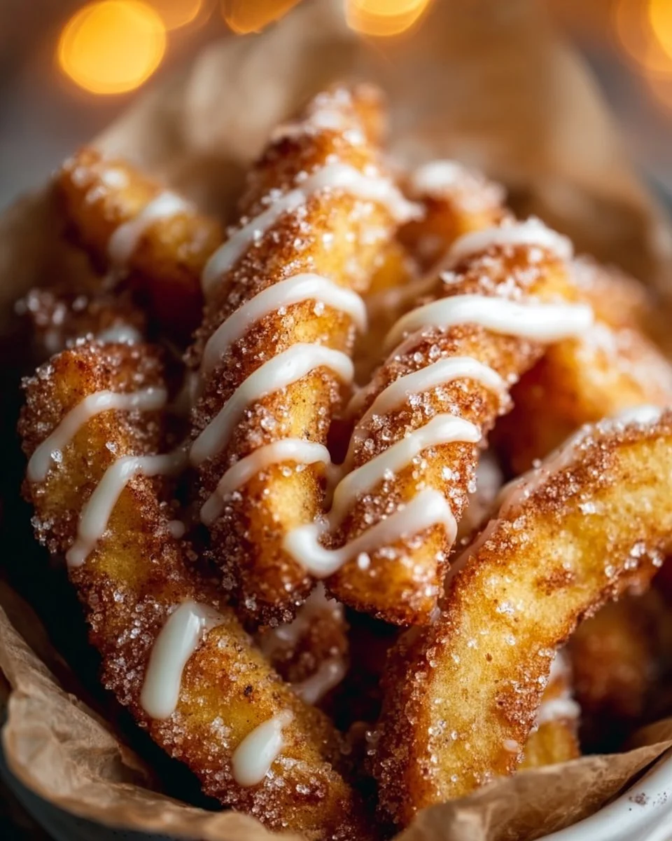 Delicious air fryer apple fries served in a bowl with cinnamon sugar