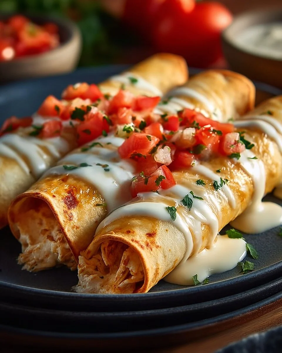 Delicious baked cream cheese chicken taquitos served on a plate