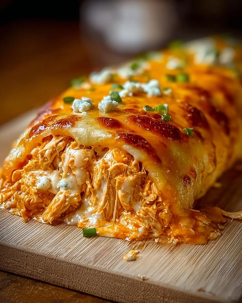 Buffalo Chicken Cheese Bake with melted cheese and spicy buffalo sauce