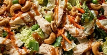 Fresh Chicken Cashew Crunch Salad with vibrant vegetables and crunchy cashews