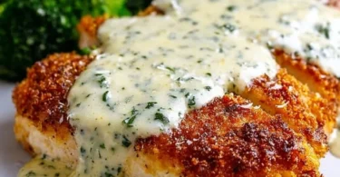 Chicken in basil cream sauce garnished with fresh basil leaves