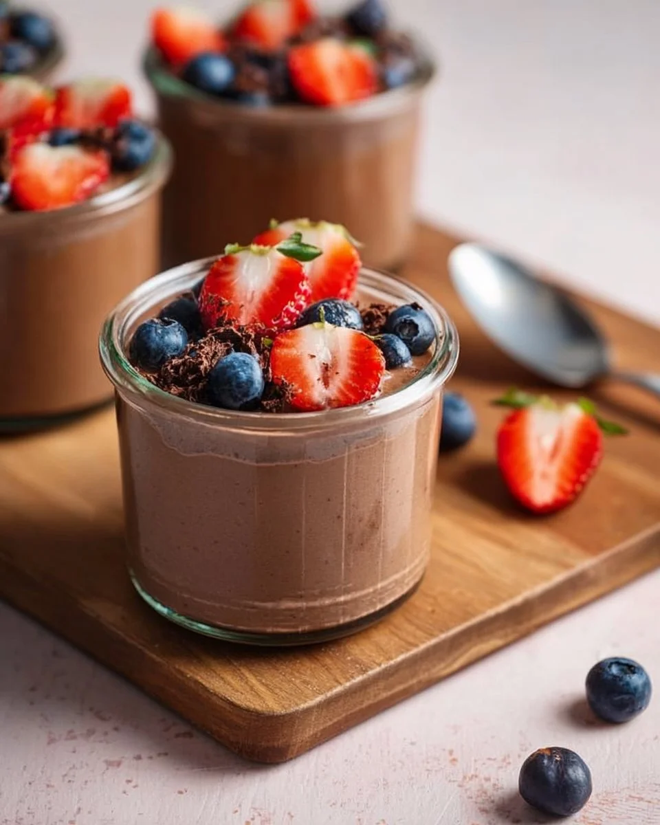 A bowl of creamy Chocolate Protein Pudding topped with chocolate shavings.