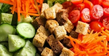 Fresh ingredients in a classic house salad served in a bowl