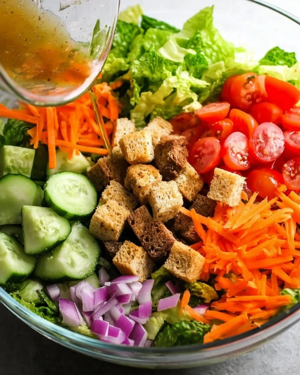 Fresh ingredients in a classic house salad served in a bowl
