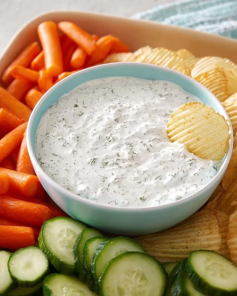 Healthy Cottage Cheese Ranch Dip served in a bowl with fresh vegetables