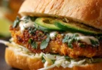 Crispy Cilantro Lime Chicken Sandwich, air-fried or oven-baked, served with fresh toppings