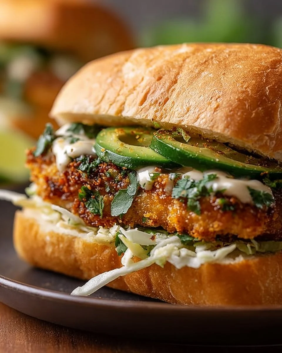 Crispy Cilantro Lime Chicken Sandwich, air-fried or oven-baked, served with fresh toppings