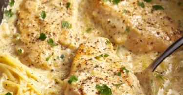 Delicious Crock Pot Angel Chicken served with rice and vegetables.