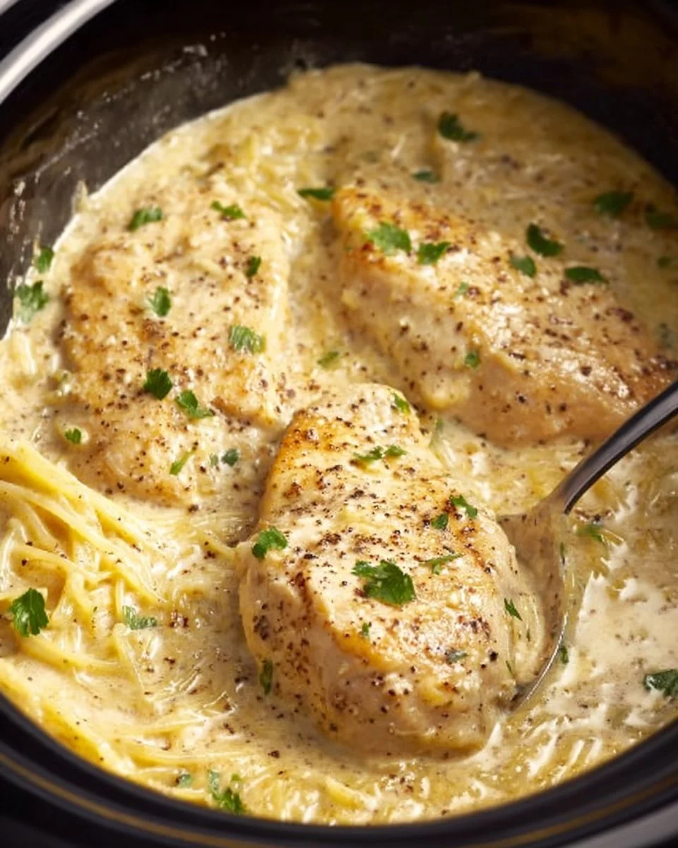 Delicious Crock Pot Angel Chicken served with rice and vegetables.