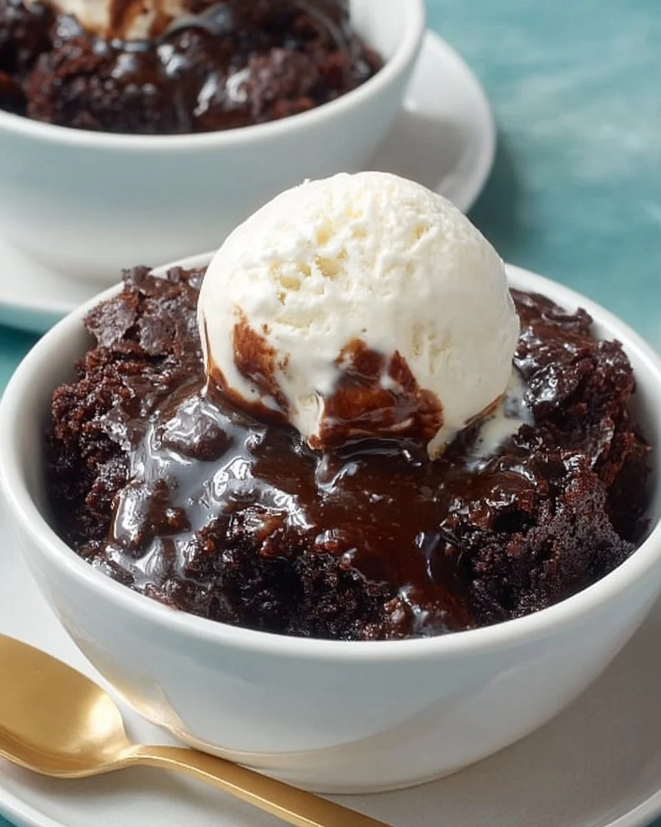 Delicious Crockpot Brownies Pudding served in a bowl
