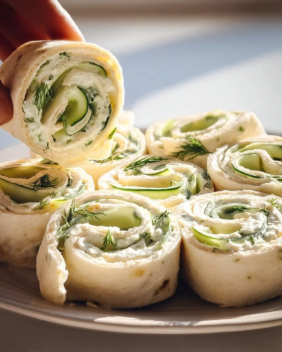 Cucumber Dill Pinwheels arranged on a platter, a fresh appetizer option.